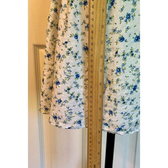 Sky to The Moon Blue & Ivory Floral Print Puff Sleeve Cutout Mini Dress Medium - Picture 8 of 8